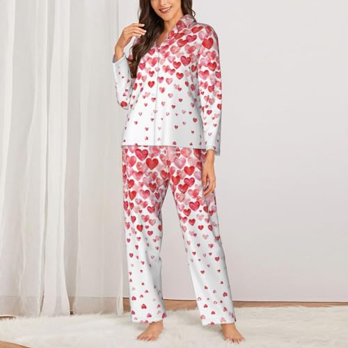 Ensemble de pyjama manches longues motif cœurs doux - 2
