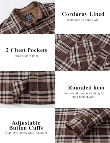 Image of Cotrasen Mens Flannel Shirts Cotton Plaid Button Down Shirt | Long Sleeve, Corduroy Collared, Soft,Breathable, Work, Western, Trendy, Casual Classic Flannel Shirt with Pocket