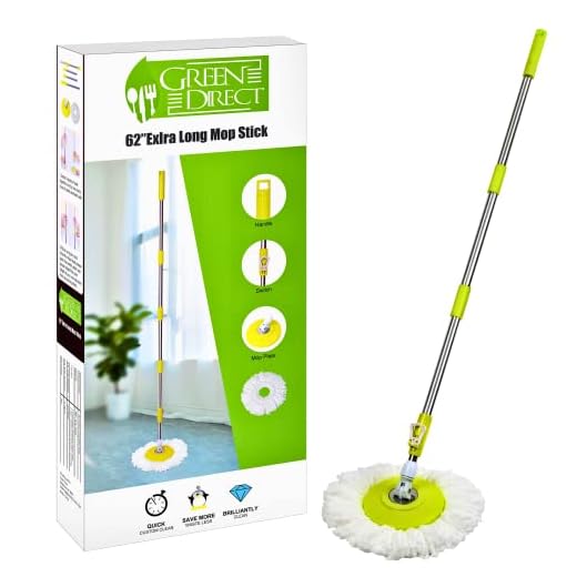 Green Direct Mop Stick for Spin Mop Bucket Cleaning System | Mop Stick and Microfiber Mop Head Included