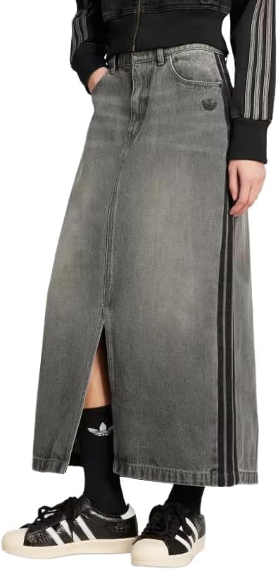 adidas Originals Women's Adicolor 3-Stripes Denim Pencil Skirt, Washed Grey Denim, Sz 6