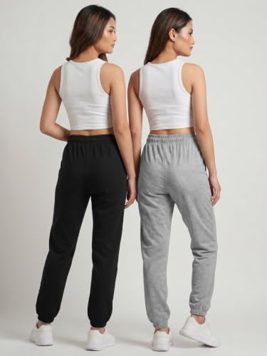 Image of Fflirtygo Cotton Solid Joggers /Track Pant /Solid Pajama /Leggings �100% Export Quality Soft Cotton Night Wear /Pocket Pyjama for Women Combo Pack of 2Pcs, Blue and Grey