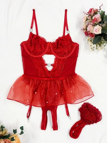 Image of Lilosy Sexy Lingerie Set 3 Piece Women Corset Bodysuit Skirt