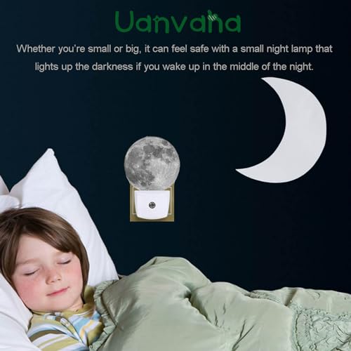 Image of Moon Lamp Moon Night Light for Boys Girls Bedroom 0.5W Dim Light Sleep Friendly, Earth Grey Moon Plug in LED Auto Sensor Lamp for Hallway Stairway Kitchen