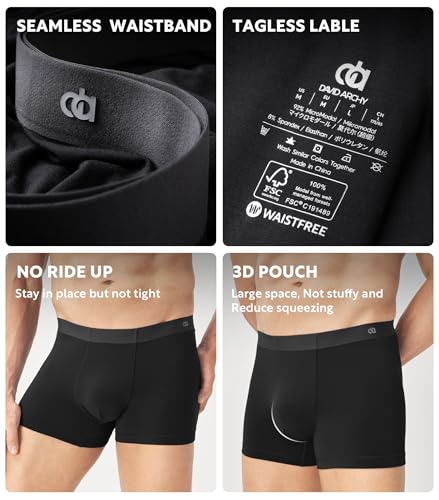DAVID ARCHY Men's Underwear Trunks Modal Support Pouch Ultra Soft Breathable Seamless Underwear for Men 4 Pack4