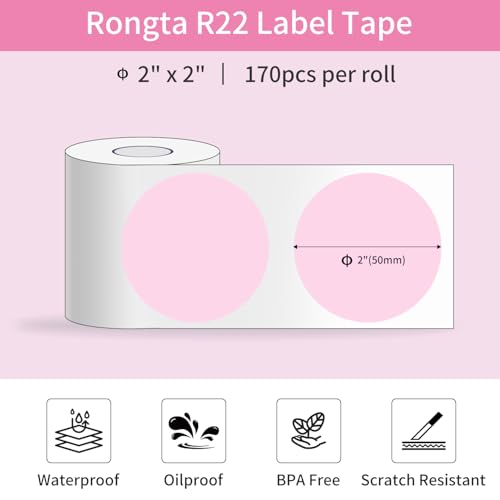 Image of Rongta 2 Inch Pink Label Maker Machine+2'' Round Pink Labels-170pcs /Roll