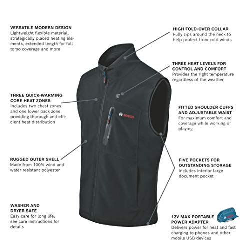 Image of Bosch GHV12V-20SN12 12V Max Heated Vest Kit with Portable Power Adapter - Size Small