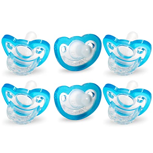 Image of RaZbaby Jollypop Pacifier for Babies 3 Months and Up, USA Made, Natural Shaped Orthodontic Binky, Lovingly Shared in NICUs & Hospitals Worldwide, Medical-Grade 100% BPA-Free - 6 Pack - Blue