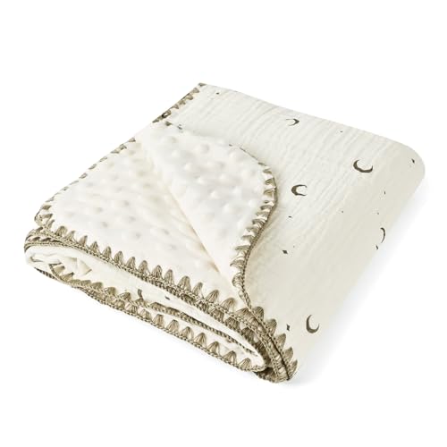 Image of Baby Blanket Double Layer Cotton 40 x 40 Soft Receiving Blanket with Pattern Machine Washable Moon Star