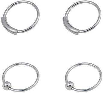 Piercing Nez 4 Anneaux Argent 925 - 9mm Diamètre Intérieur, 0,6mm Épaisseur, Très Fin