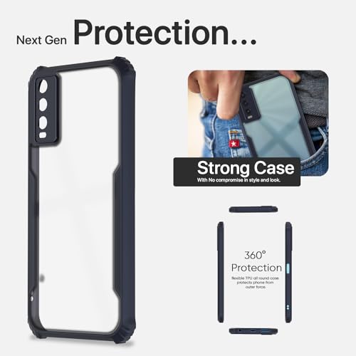 Image of Pikkme Vivo Y20 Back Cover | Crystal Clear Transparent Back | Ultra Hyrbid | Full Camera Protection | Raised Edge | Bumper Back Case (Blue)