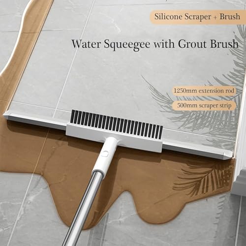 Image of Multifunction || Silicone Floor Squeegee with Long Handle || 180 Degree Rotatable Wiper || Detachable Indoor Scraping || Magic Wiper Brush Pet Hair || 2 in 1 Mini-Brush (White)