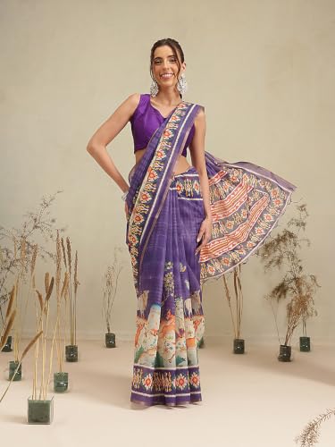 Image of Amazon Brand - Anarva Women's Kalamkari Saree With Blouse Piece