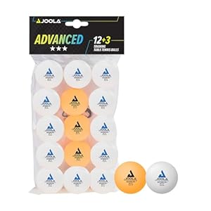 JOOLA 44206 Tischtennisbälle 3 Sterne Training Advanced 40+ mm Durchmesser Premium Tischtennis Bälle, weiß/orange, 15 Stück
