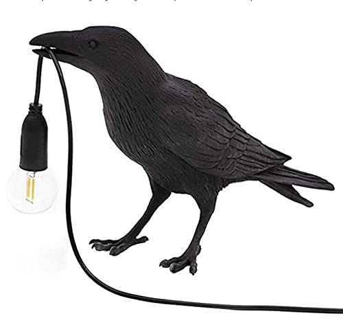 Image of NorDiem Crow Table Lamps Bird Desk Lamp Bedroom Wall Sconce lamp Light Resin Decoration E12 110V LED Bulb (Black Sitting Table Lamp)
