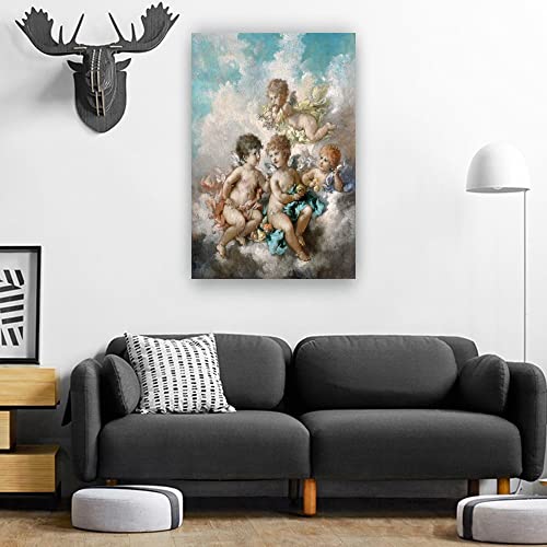 Angel Wall Art Vintage Cherubs Making Baby Poster Decor Room Canvas Paintings For Bathroom Pictures For Bedroom Modern Angel Decorations For Home Painting Artwork Wall Prints For Office (12X18Inch(30X45Cm),Framed) #TOP1