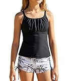 MFAVIP 2-Piece Girls Tankini Swimsuit with Drawstring Shorts, Printed Bathing Suit for Teens, Size 7-16 Years