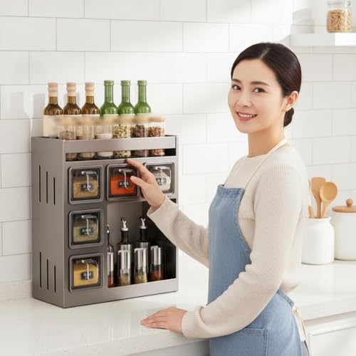 Yajuyi Spice Rack Featuring Space-Saving Multi-Tier Shelf Installation Organizer Dedicated Oil Bottle Storage Detachable Buckle Design Suitable for Efficient Kitchen Use Pantry - Image 3
