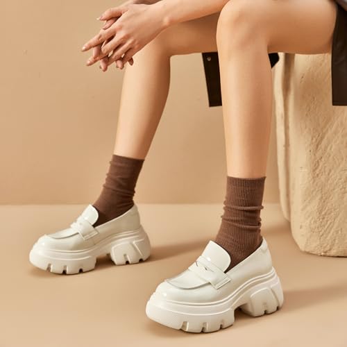 Image of BEAU TODAY Womens Platform Loafers, Leather Penny Loafer Shoes