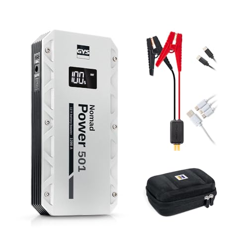 GYS, Nomad Power 501, Démarreur/Booster Batterie Lithium Portable 1500A, Véhicules 12V (Moto, Voiture), Démarrage Sécurisé, Batterie Externe 5.25Ah...