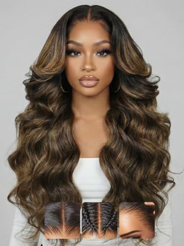 Image of Sunber Ombre Brown Balayage 7x5 Pre-Everything Wig With Loose Wave Face-Framing Layers and Side-Swept Bangs With Drawstring 180% Density Pre Plucked Bye Bye Knots Glueless Drawstring Wig 26Inch