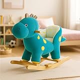 BABY GAON Silla Mecedora Montable de Madera con Peluche para Bebe y Niños Peluche Asiento Mecedor para Bebe Montable de...