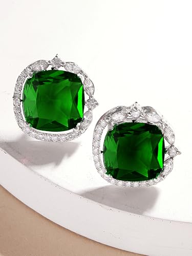 Image of Karatcart Women Green American Diamond Stud Earrings