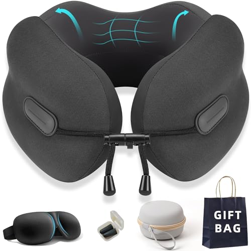 Parnir Ergonomic Travel Neck Pillow for Airplane, Memory Foam Support