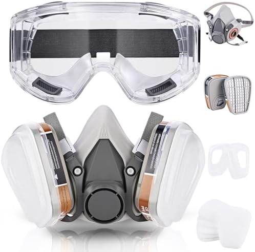 Respirator Mask with Filters & Protective Glasses, Reusable Half Face Sanding Dust Mask, Gas Mask with Filters