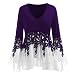 Produktbild iHENGH Damen Frühling Sommer Top Bluse Bequem Lässig Mode Frauen Beiläufige Applique Flowy Chiffon V Ausschnitt der Langen Ärmelbluse Oberseiten der Art und Weise(Lila, XL)