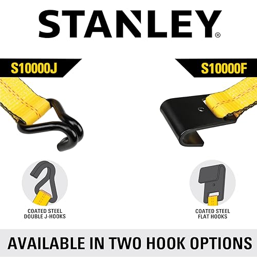 STANLEY S10000F Black/Yellow 2" x 27' Ratchet Strap with Flat Hooks - 3,333 LBS Safe Working Load / 10,000 LBS Break Strength by STANLEY - Image 6