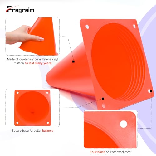 7 Inch Plastic Training Traffic Cones, 12 Pack, Sport Cones, Agility Field Marker Cones for Soccer Basketball Football Drills Sport Training, Outdoor Activity or Practice - Orange