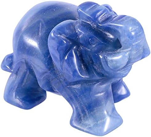 Nupuyai Blue Aventurine Carved Crystal Animal Elephant Statue Figurine, Good Luck Gift Energy Healing Mini Crystal Ornament for Home Office Decor