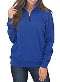 Samefar Women's Fashion 2025 Quarter Zip Fleece Sweatshirts Pullover Loose Fit Long Sleeve Tunic Tops Work Blue Medium