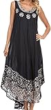 Sakkas 15009 - Alexis Embroidered Long Sleeveless Floral Caftan Dress/Cover Up - Navy - OS