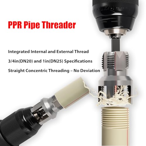 New PPR Pipe Threading and Reaming Tool Kit - Professional Threader for Plumbing, Electric Drill Style Threading Tool for 1/2“(DN15) 3/4“(DN20) PVC Pipe with Reaming Bit Set Great DIY Gift for Men by PILISPARK - Used condition - Image 2