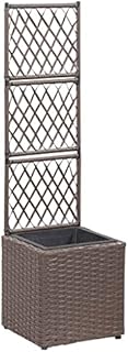 Raised Bed Planter, Raised Garden Bed Raised Planter Stand Outdoor Grow Box Patio Flower Plant Planter Garden Basket Trellis Raised Bed with 1 Pot 30x30x107 cm Poly Rattan Brown