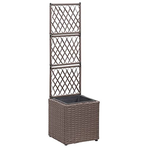 Image of vidaXL Brown Poly Rattan Raised Bed with Built-in Trellis and 1 Removable Pot - Durable and Attractive Outdoor Planter for Green Plants and Flowers