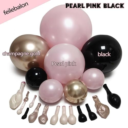 Pink Black Balloon Arch Kit - Double Stuffed Pastel Pearl Baby Pink Balloon Garland with Champagne Rose Gold Balloons for Birthday Bridal Baby Shower Wedding Graduation Party Decoration — view 3