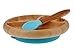 Maven Gifts: Avanchy Baby Feeding Gift Set – Bamboo Stay Put Suction Bowl with Spoon, Blue, and Bamboo Stay Put Suction 3-Section Plate with Spoon, Blue– Ages 6 Months and Up