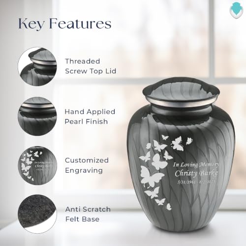 Image of Geturns Embrace Adult Custom Butterfly Cremation Urns for Human Ashes I Pearl Silver Large Funeral Urn for Female and Male I 200 lbs (Pearl Silver)