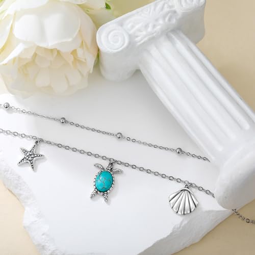 Tobillera de tortuga marina de plata 925 y turquesa para mujer 3