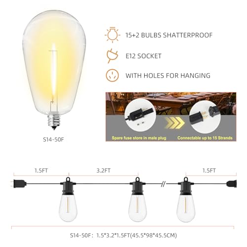 Licoopr 25FT Outdoor String Lights IP65 Waterproof Patio Lights with 8 + 1 Shatterproof LE - image 4