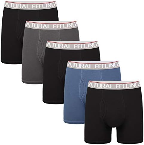 Mens Underwear Boxer Briefs Men Pack of 5 Soft Cotton Open Fly Underwear
