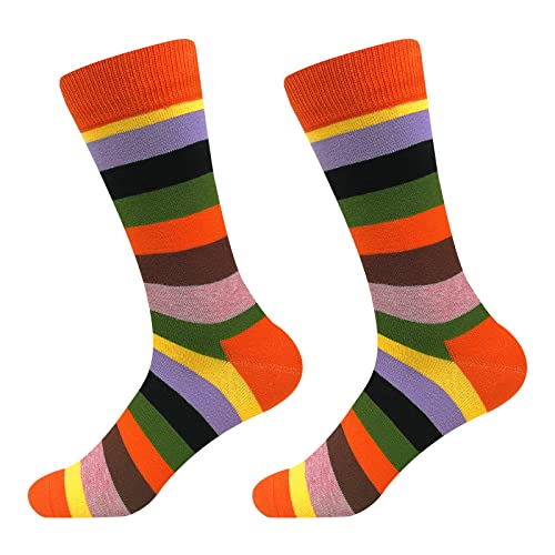 Mens Striped Socks Crew Cotton Colorful Fun Funny Novelty Stripe Pattern Art Hosiery Packs 12 Pairs(1203) #TOP2
