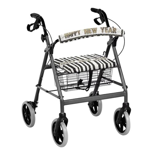 KUIFORTI Happy New Year Walker Seat Cover for Festival Rollator Walker Accessories Backrest Cover with Velcro Elasticized Design Protects and Decorates Rollator Walker Holiday Decor