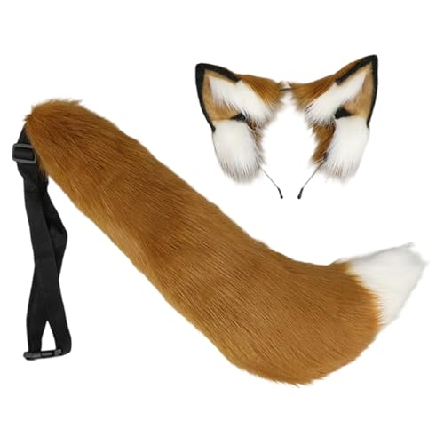 Serre-tête oreilles de renard en fourrure avec queue pour Halloween et fêtes