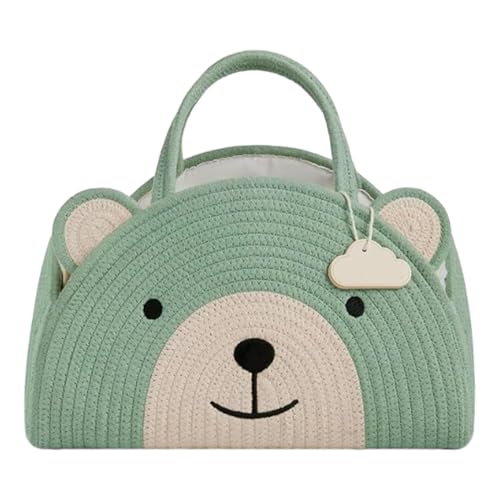 Organizador de pañales, bonito oso de dibujos animados, cesta de cuerda de algodón, elegante soporte imprescindible, para niñas, niños, Navidad, ducha, fiesta, viajes, viajes por carretera, guardería