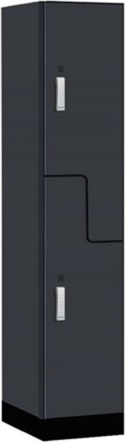 Salsbury Industries 15" Wide Premier Wood Locker-Double Tier 'S' Style-1 Wide-6 Feet High-24 Deep-Carbon Mesh-Silver Electronic Locks