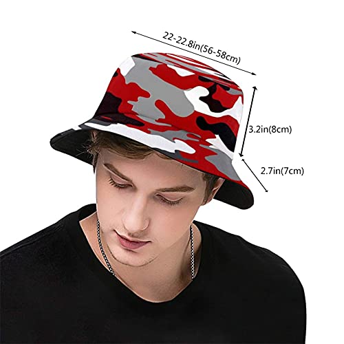 Red Camo Bucket Hat Travel Summer Beach Hat Sun Uv Protection Foldable Fisherman Hat Fashion Cap For Women Men Unisex #TOP2