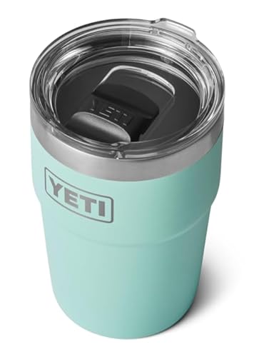 YETI Rambler 16 oz (473 ml) Stackable Cup mit abnehmbarem MagSlider‑Deckel, Edelstahl‑Thermobecher, Vakuumisoliert – Seafoam